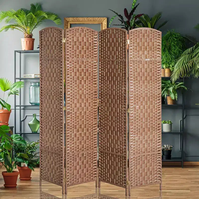 6' Tall Wicker Weave 4-Panel Room Divider Privacy Screen