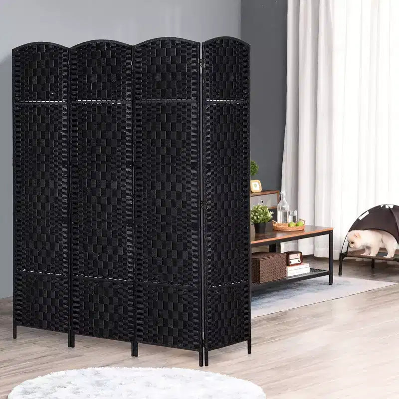 6' Tall Wicker Weave 4-Panel Room Divider Privacy Screen