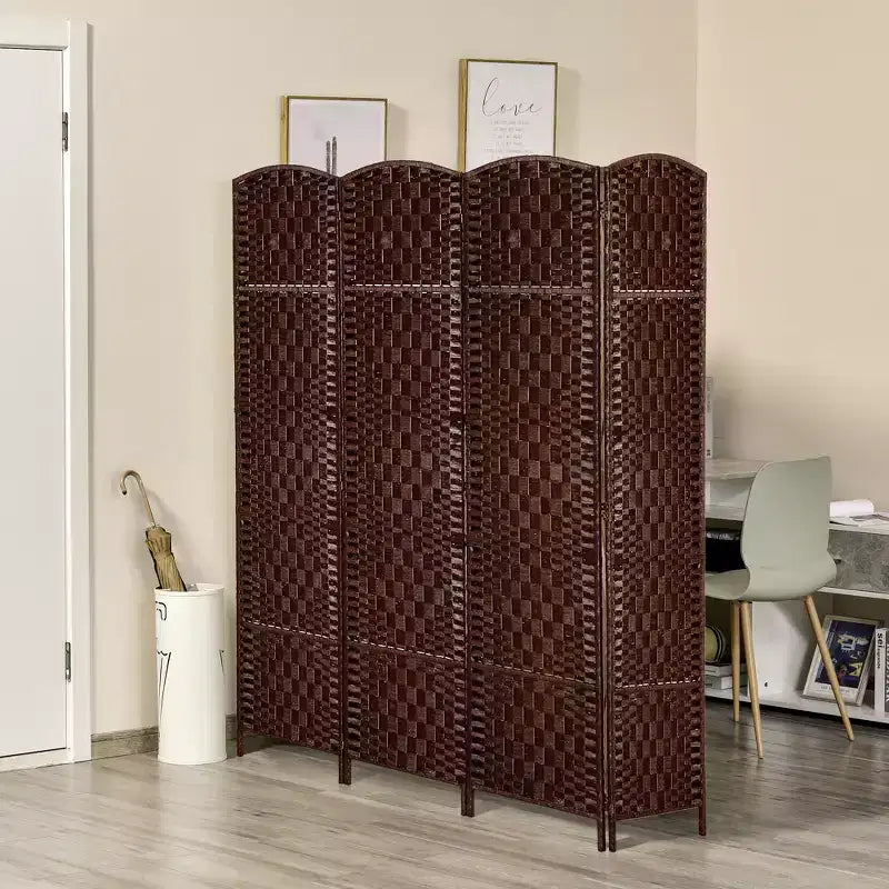 6' Tall Wicker Weave 4-Panel Room Divider Privacy Screen