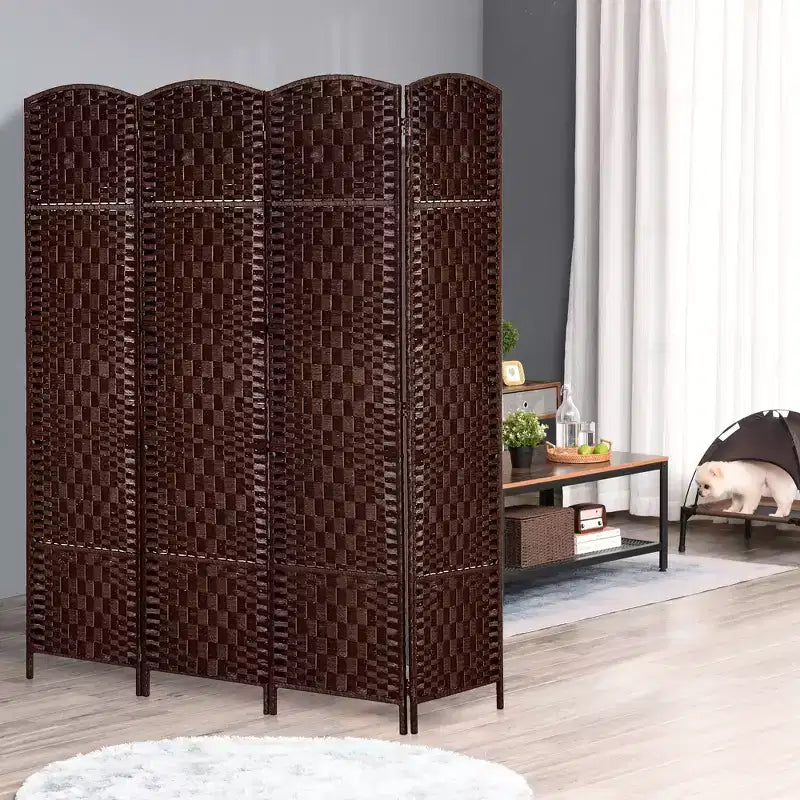 6' Tall Wicker Weave 4-Panel Room Divider Privacy Screen