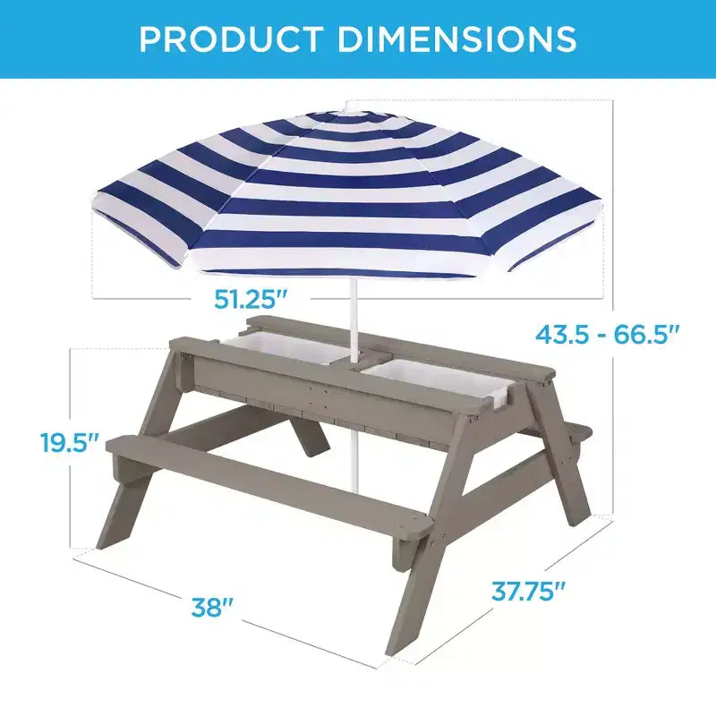 Kids Outdoor Sand and Water Activity Picnic Table with Umbrella