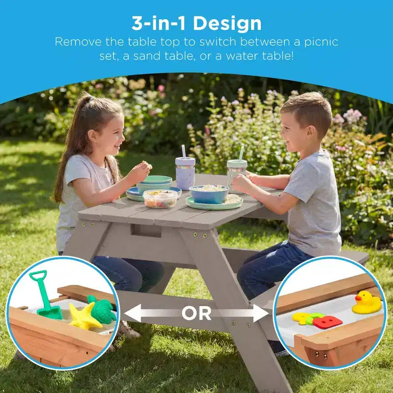 Kids Outdoor Sand and Water Activity Picnic Table with Umbrella