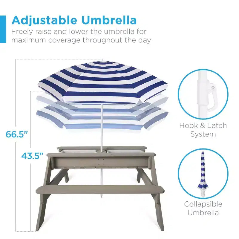 Kids Outdoor Sand and Water Activity Picnic Table with Umbrella