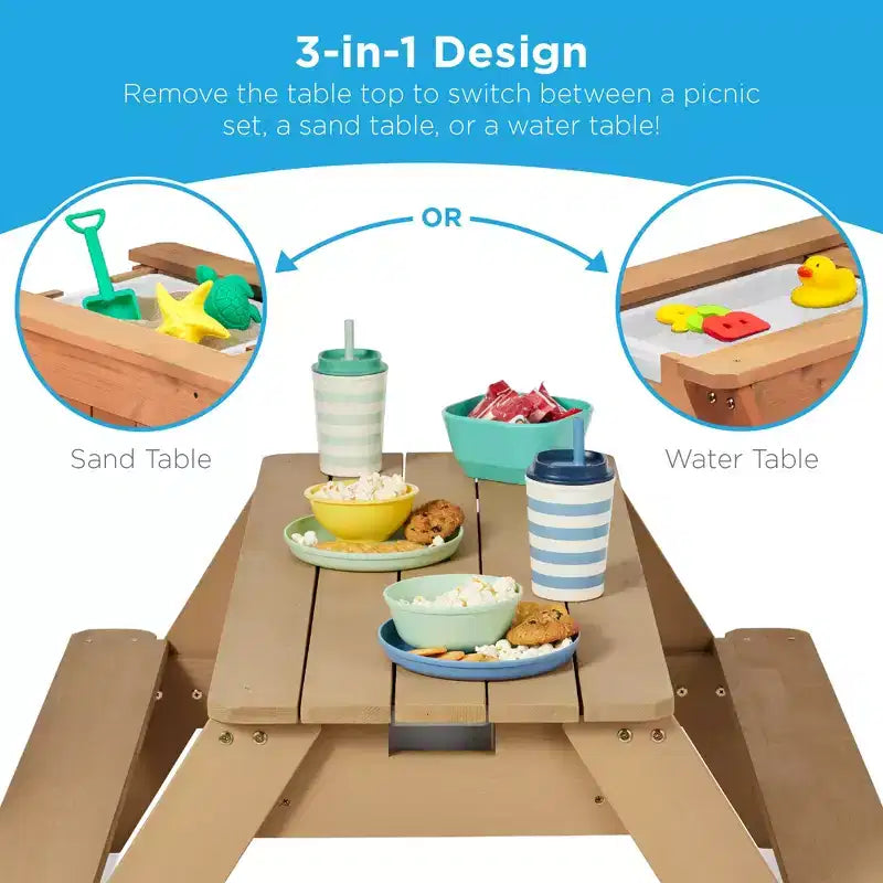 Kids Outdoor Sand and Water Activity Picnic Table with Umbrella