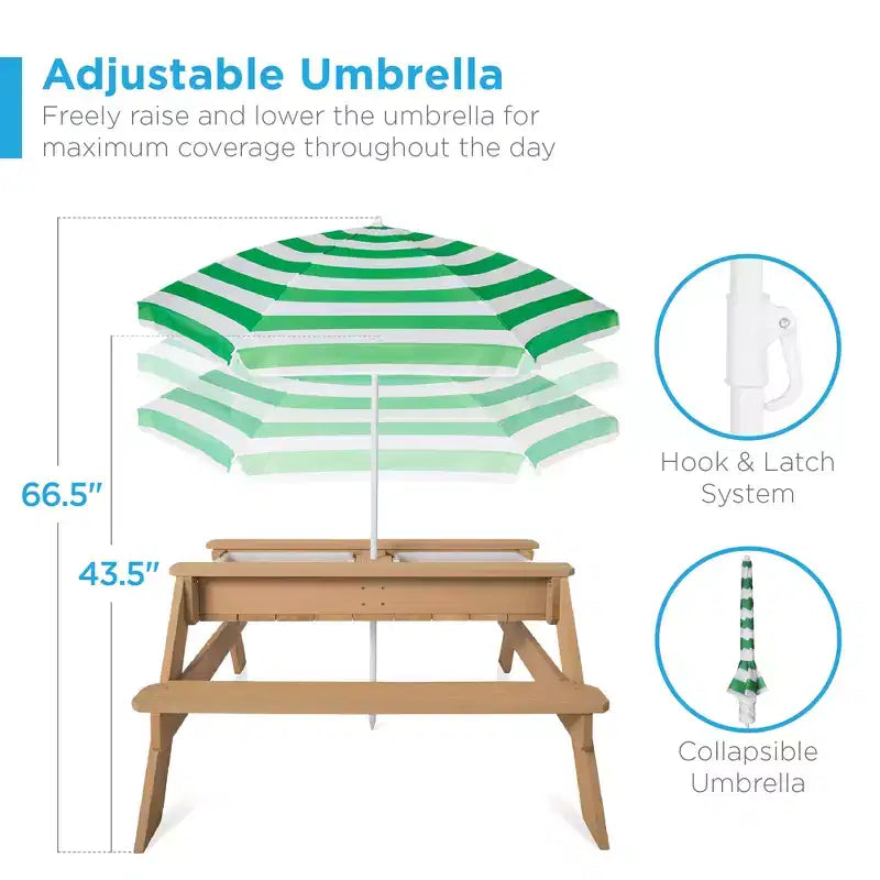 Kids Outdoor Sand and Water Activity Picnic Table with Umbrella