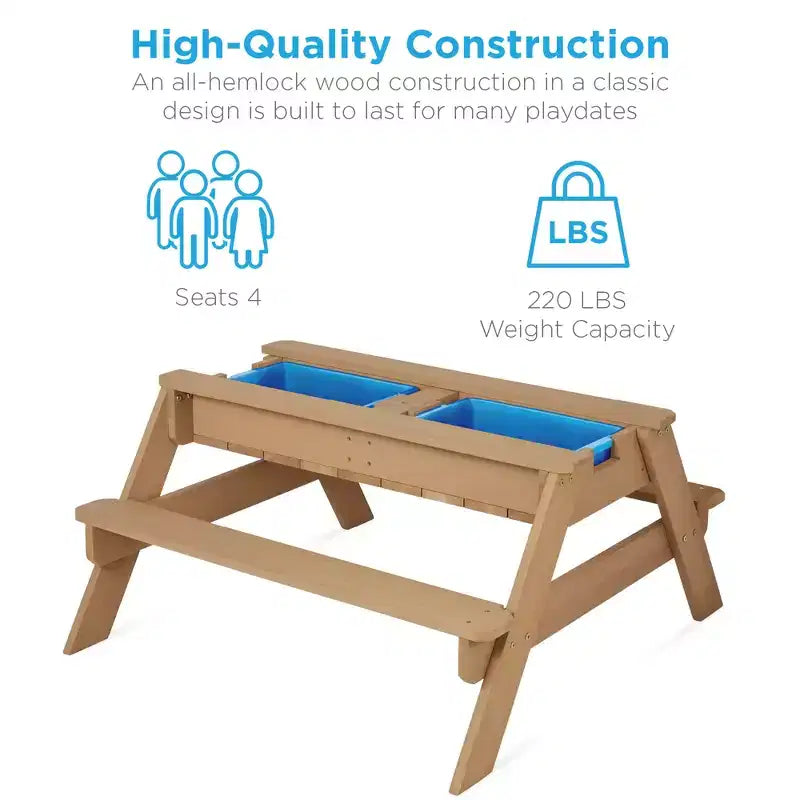 Kids Outdoor Sand and Water Activity Picnic Table with Umbrella
