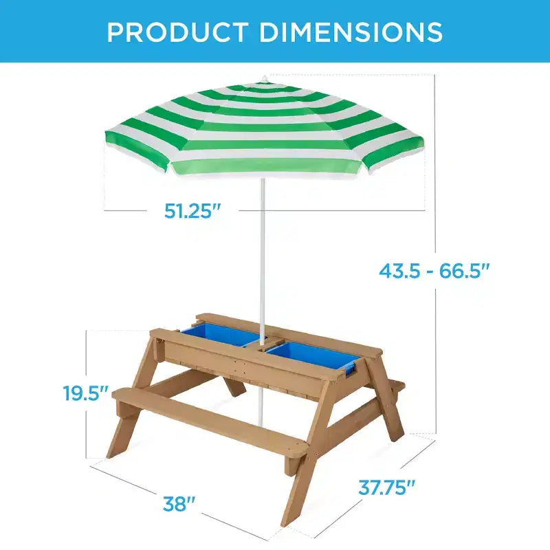 Kids Outdoor Sand and Water Activity Picnic Table with Umbrella