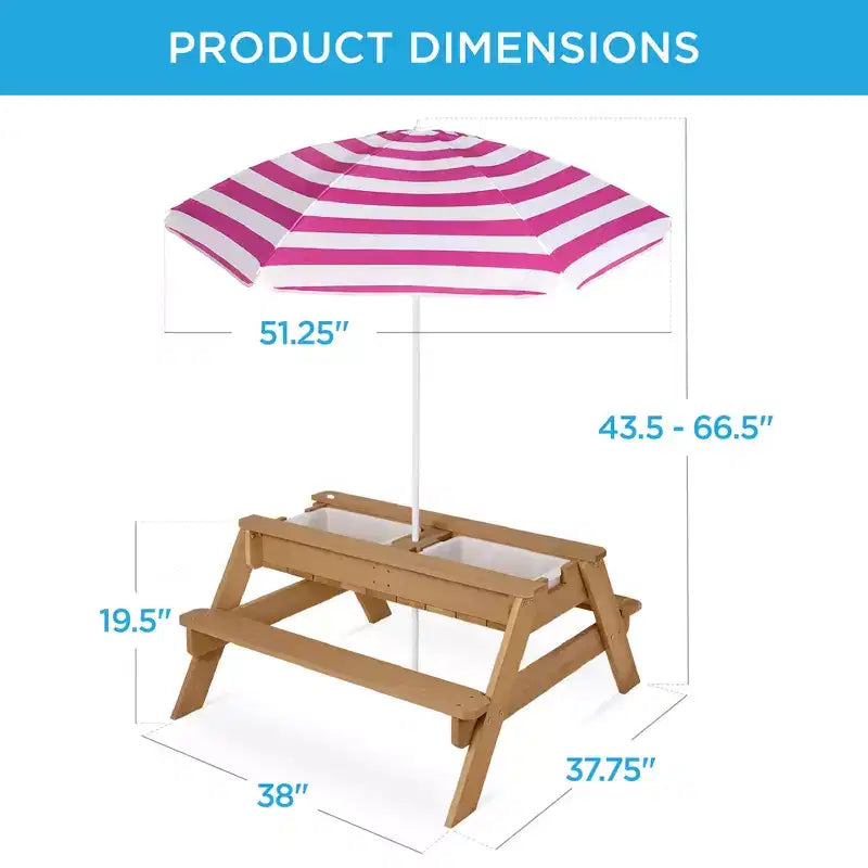 Kids Outdoor Sand and Water Activity Picnic Table with Umbrella