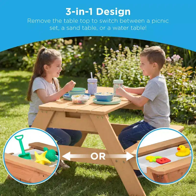 Kids Outdoor Sand and Water Activity Picnic Table with Umbrella
