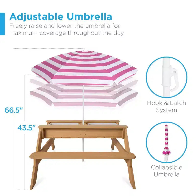 Kids Outdoor Sand and Water Activity Picnic Table with Umbrella