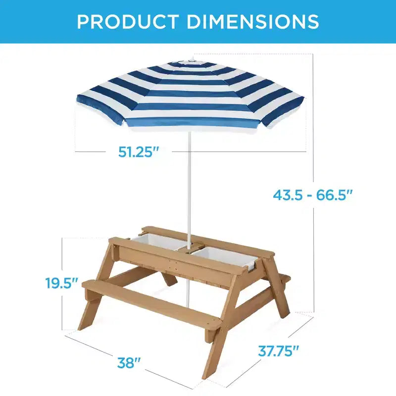 Kids Outdoor Sand and Water Activity Picnic Table with Umbrella