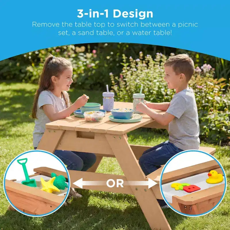 Kids Outdoor Sand and Water Activity Picnic Table with Umbrella