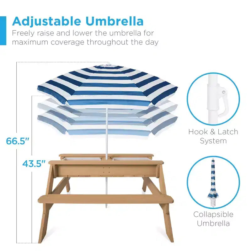 Kids Outdoor Sand and Water Activity Picnic Table with Umbrella