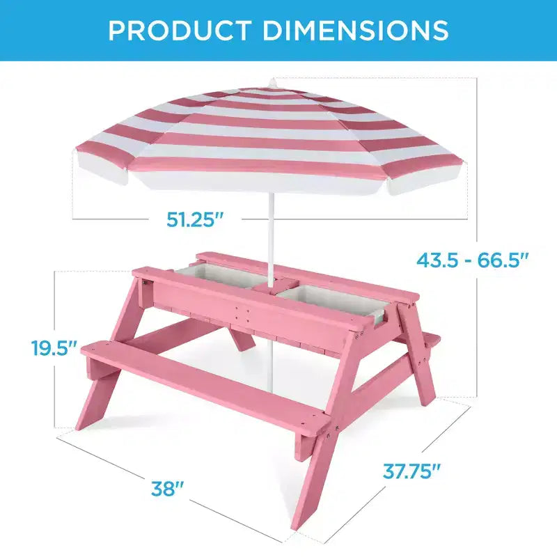Kids Outdoor Sand and Water Activity Picnic Table with Umbrella
