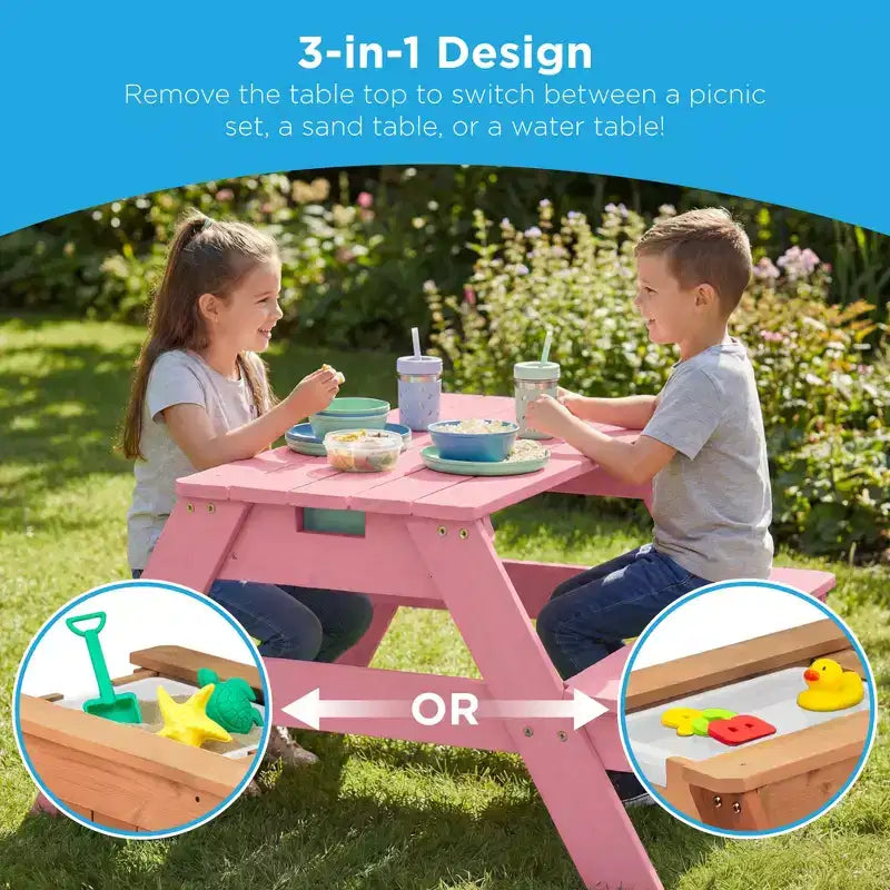 Kids Outdoor Sand and Water Activity Picnic Table with Umbrella