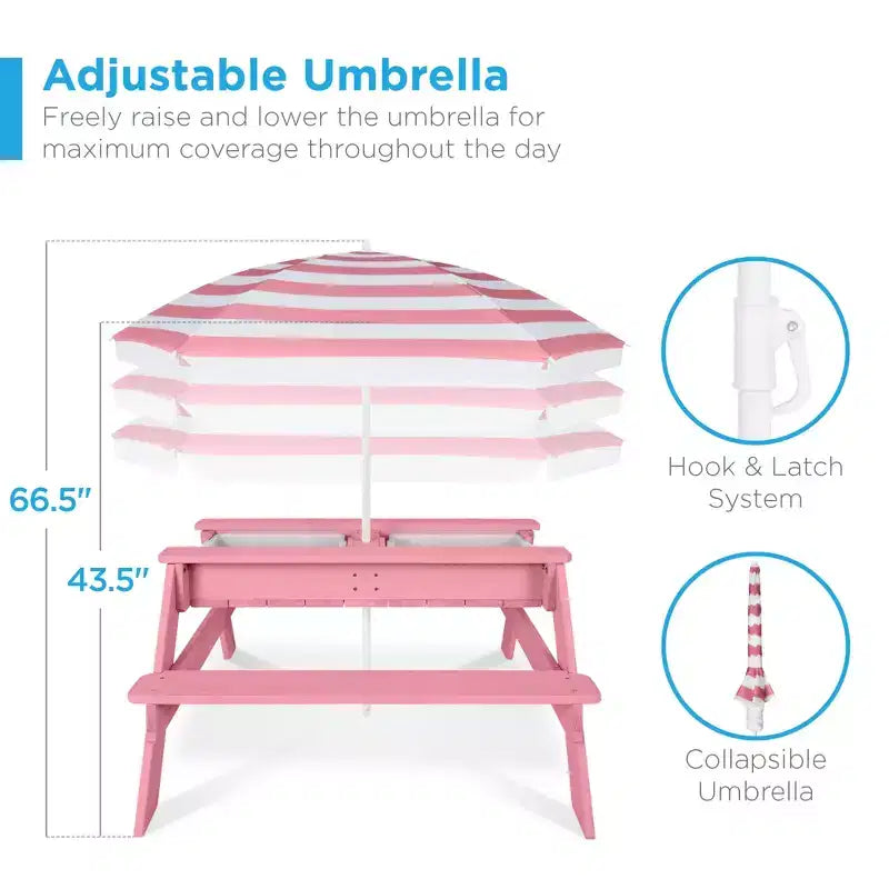 Kids Outdoor Sand and Water Activity Picnic Table with Umbrella