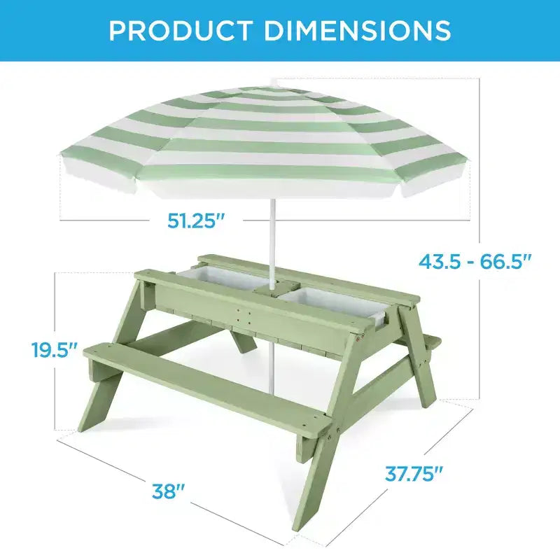 Kids Outdoor Sand and Water Activity Picnic Table with Umbrella