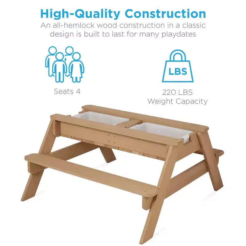 Kids Outdoor Sand and Water Activity Picnic Table with Umbrella