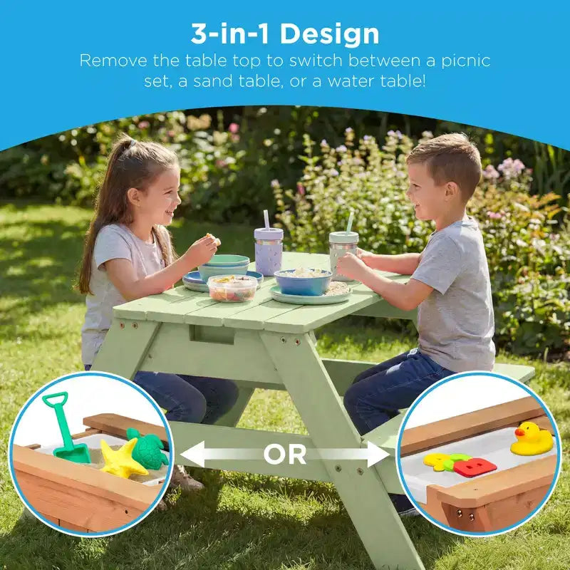 Kids Outdoor Sand and Water Activity Picnic Table with Umbrella