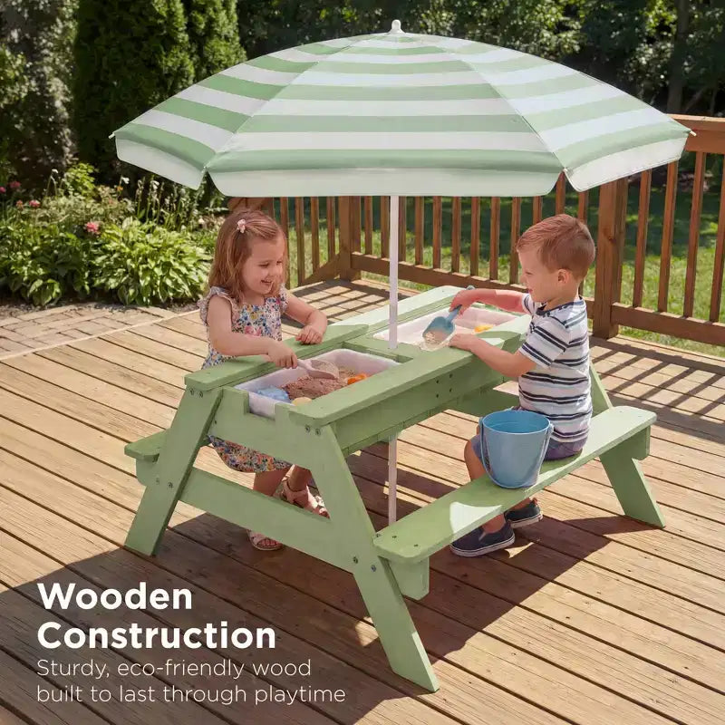 Kids Outdoor Sand and Water Activity Picnic Table with Umbrella