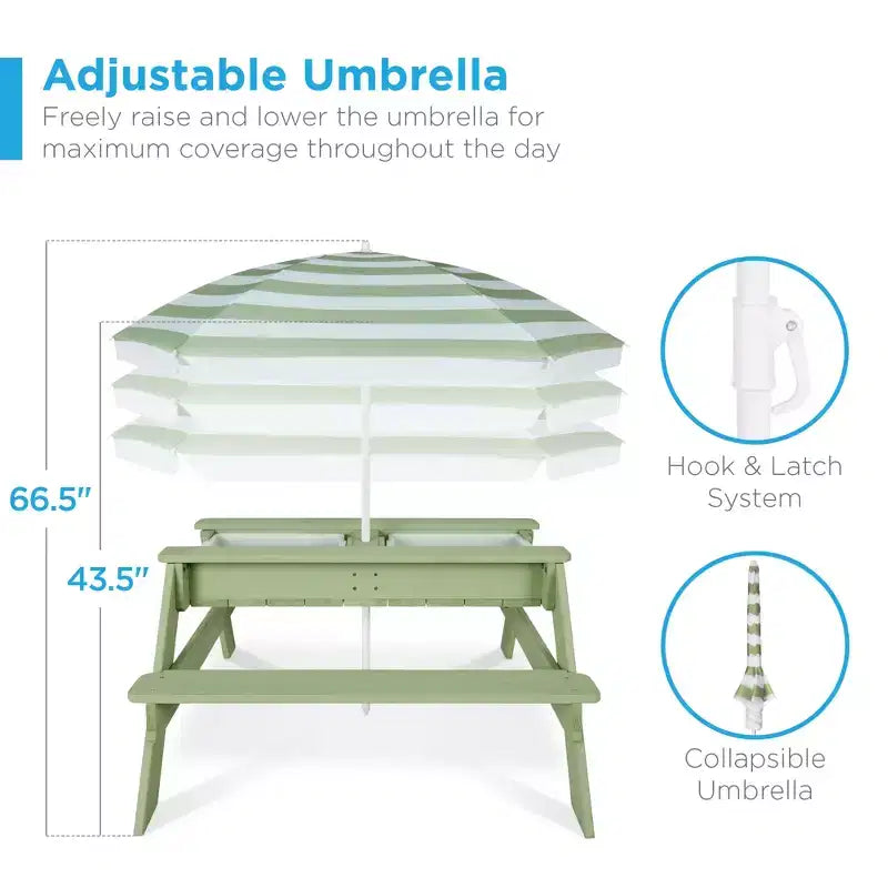 Kids Outdoor Sand and Water Activity Picnic Table with Umbrella