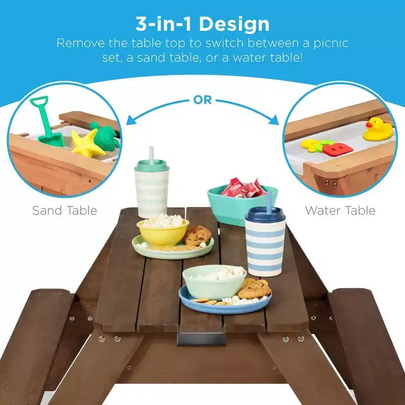 Kids Outdoor Sand and Water Activity Picnic Table with Umbrella