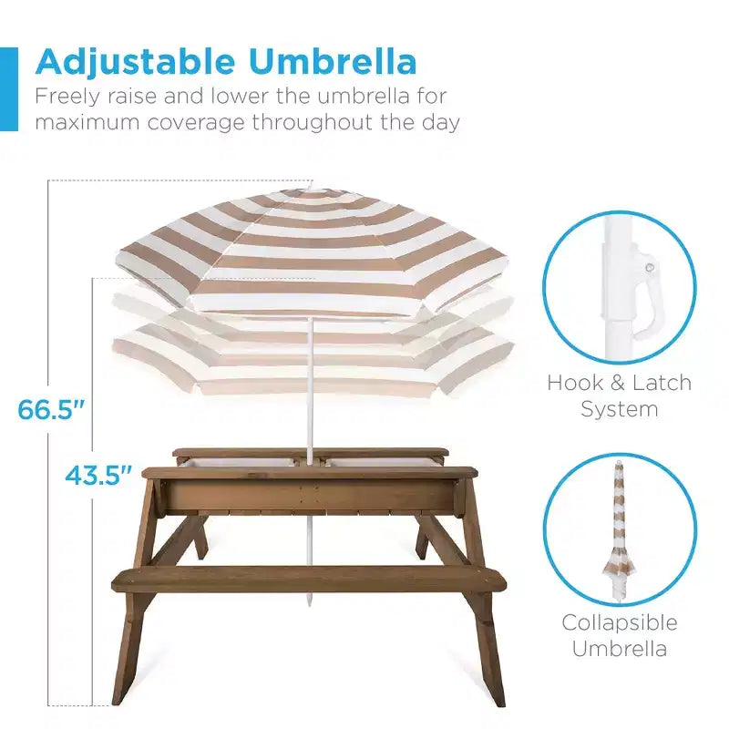 Kids Outdoor Sand and Water Activity Picnic Table with Umbrella