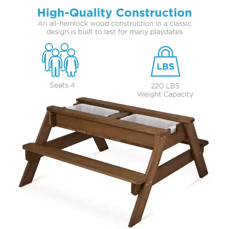 Kids Outdoor Sand and Water Activity Picnic Table with Umbrella