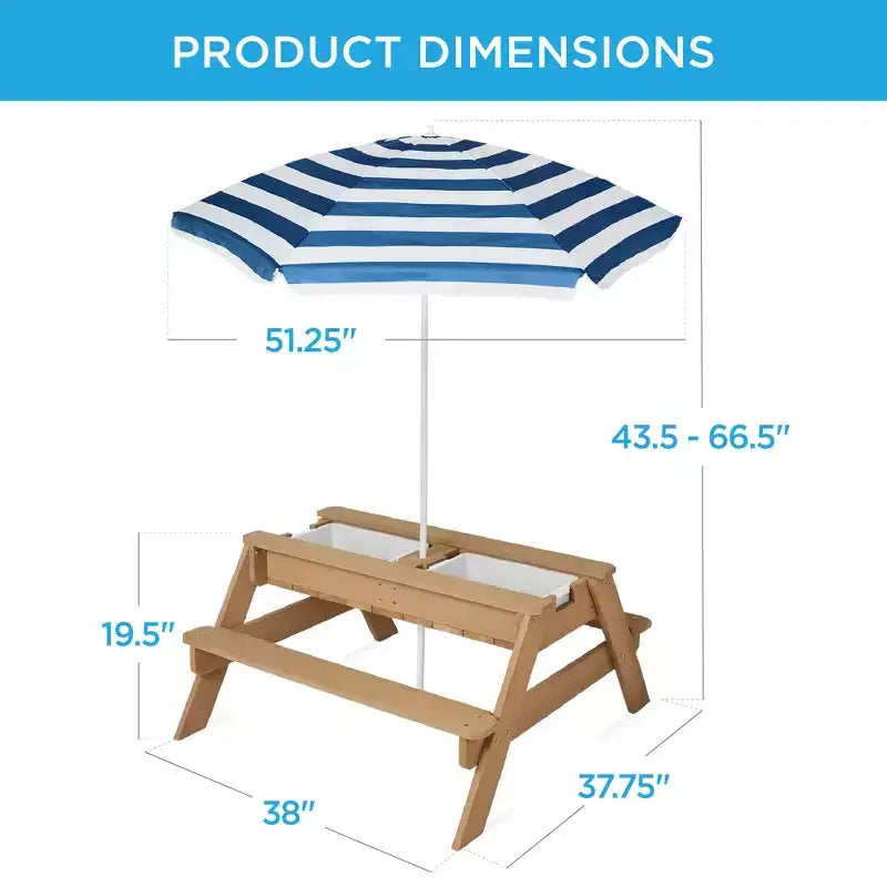 Kids Outdoor Sand and Water Activity Picnic Table with Umbrella