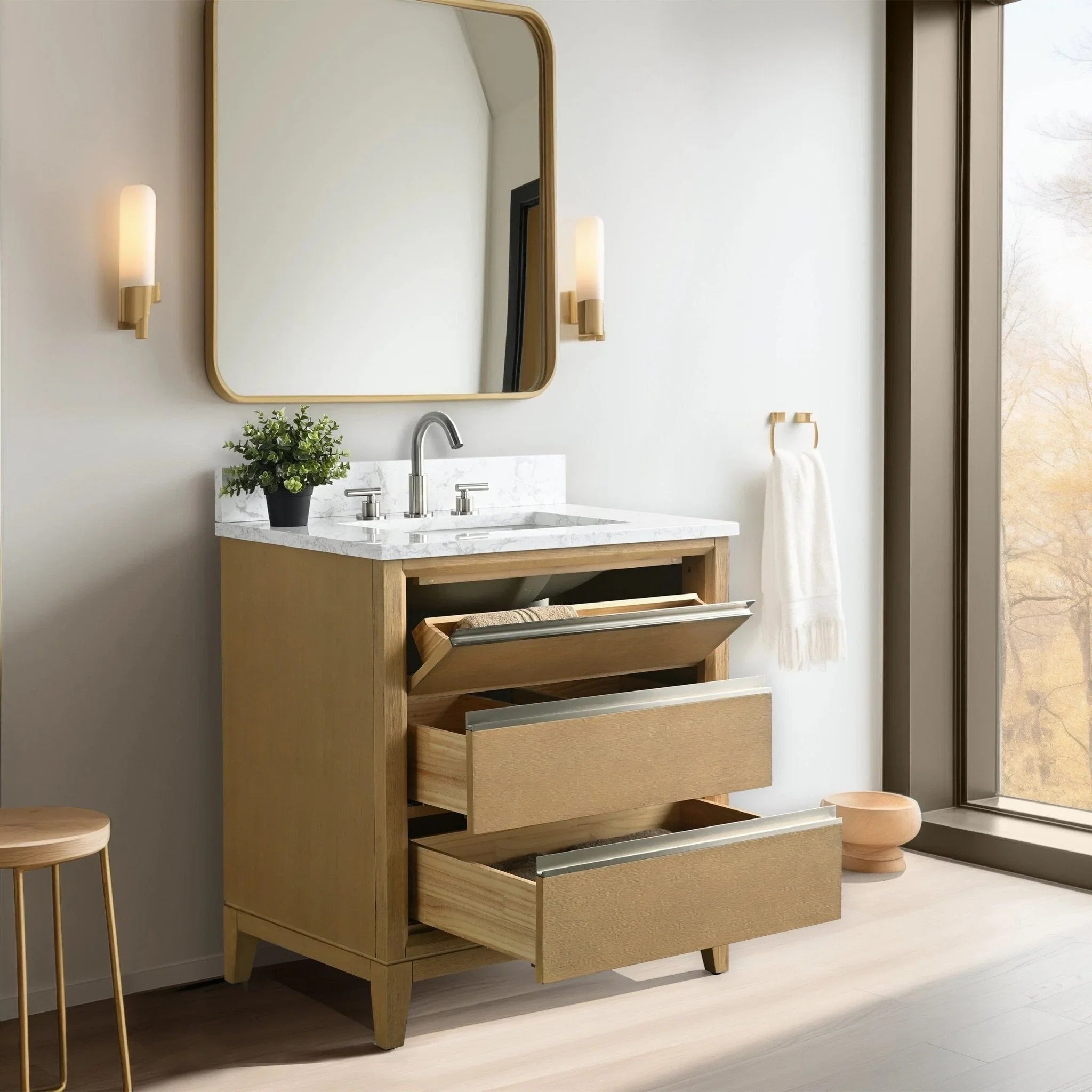 Meuble-lavabo Vanity Art avec évier en céramique et dessus en marbre reconstitué