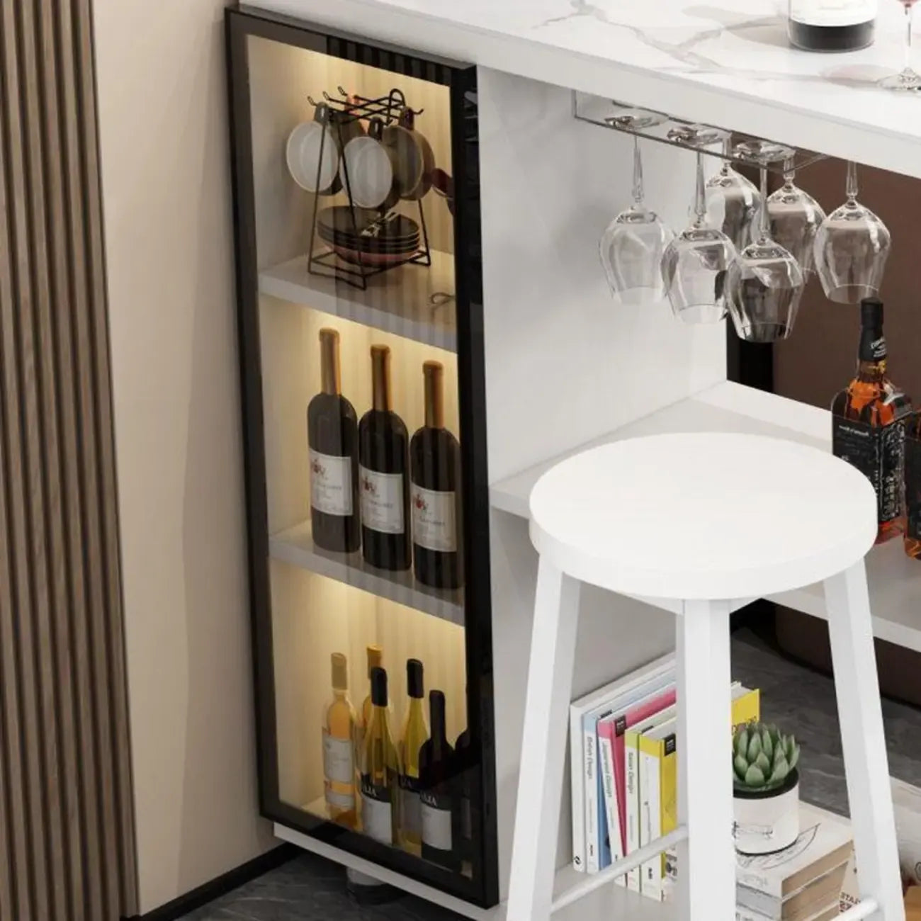 Table de bar contemporaine en pierre à plateau libre avec rangement pour bars à domicile