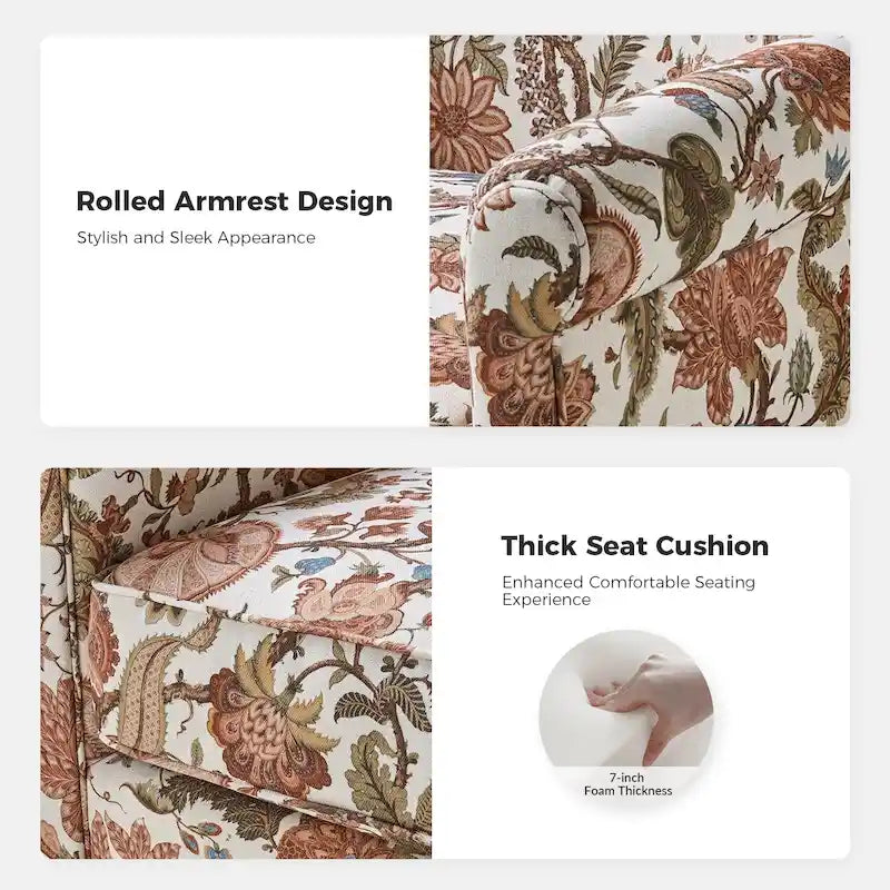 Fauteuil à bascule pivotant Georg en tissu confortable à motif floral avec accoudoirs arrondis par HULALA HOME
