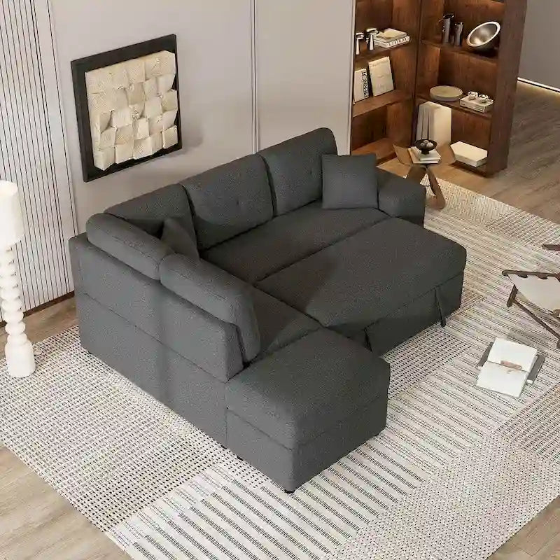 Canapé d'angle convertible avec pouf de rangement, canapé-lit pour salon