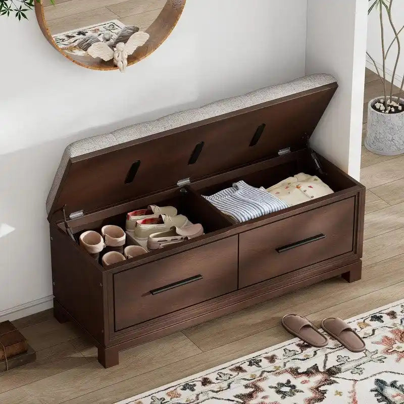 Banc à chaussures avec coussin amovible et rangement dissimulé pour l'entrée et le salon