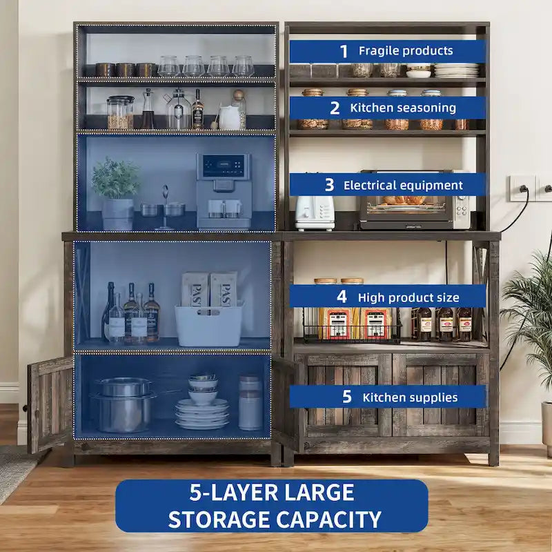 Étagère de cuisine à 5 niveaux Moasis avec étagères de rangement, support pour four à micro-ondes, organisateur d'étagère de cuisine