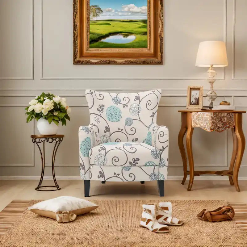Fauteuil rembourré à dossier haut avec pieds en bois Modern Retro 30.25 pour le salon