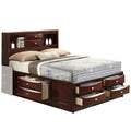 Lit double Queen Size avec bibliothèque et tiroirs, brun