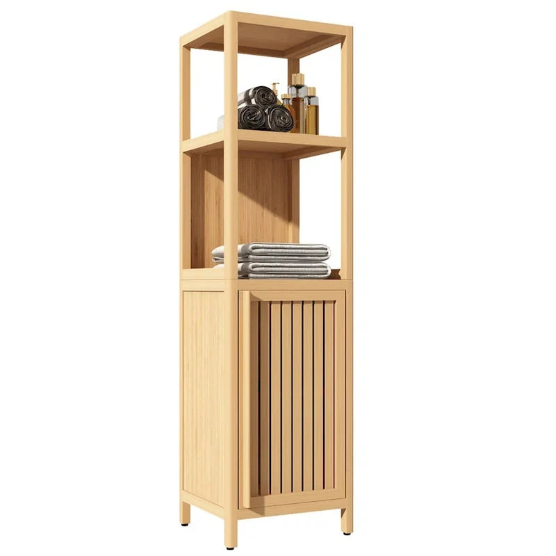 Meuble haut de salle de bain 1 porte 52 po Tall Wood avec étagère ouverte, couleur naturelle