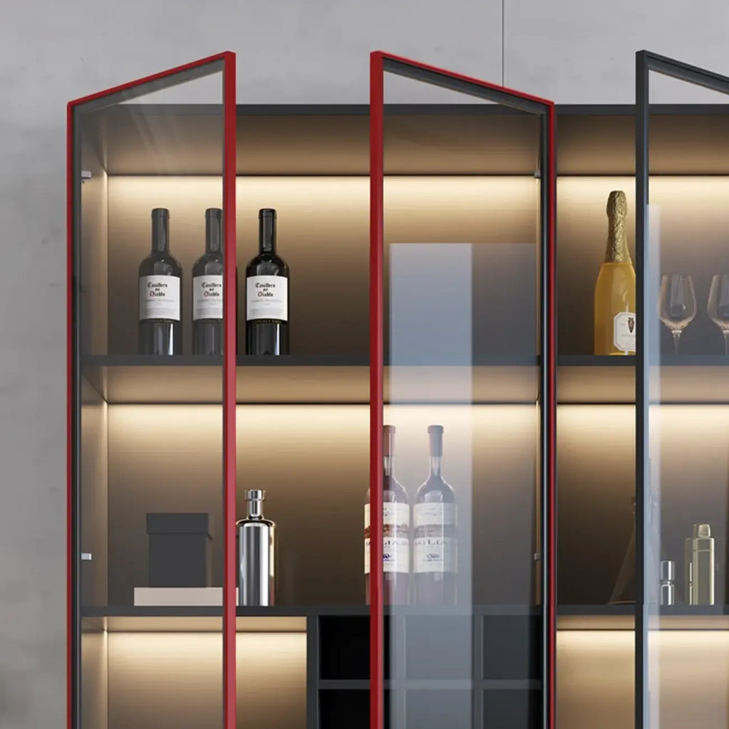 Meuble de rangement à vin minimaliste en bois noir avec porte vitrée