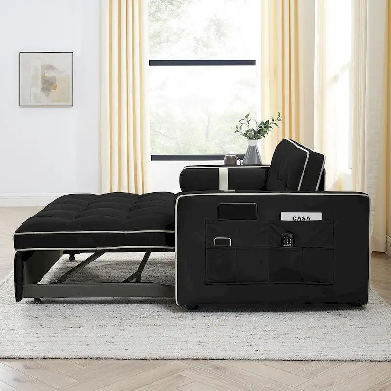 Canapé-lit multifonctionnel en velours avec dossier inclinable réglable et oreillers - N/A